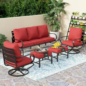 5 PCS Patio Furniture - Metal Deluxe Patio Set with 1 x 3 Seater Deep Seating