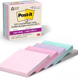 Post-it 100% Recycled Paper Super Sticky Notes, 3 in. x 3 in